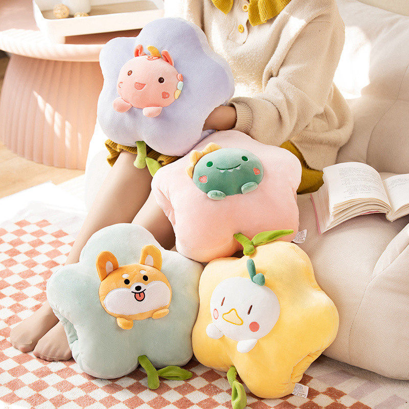 卡通花朵毛绒玩具午睡神器桌上趴趴睡觉可插手暖手捂抱枕靠垫娃娃