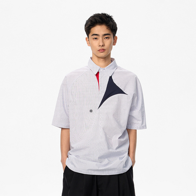 FMACM闷与狂 24SS 几何撞色网眼拼接半开领短袖衬衫