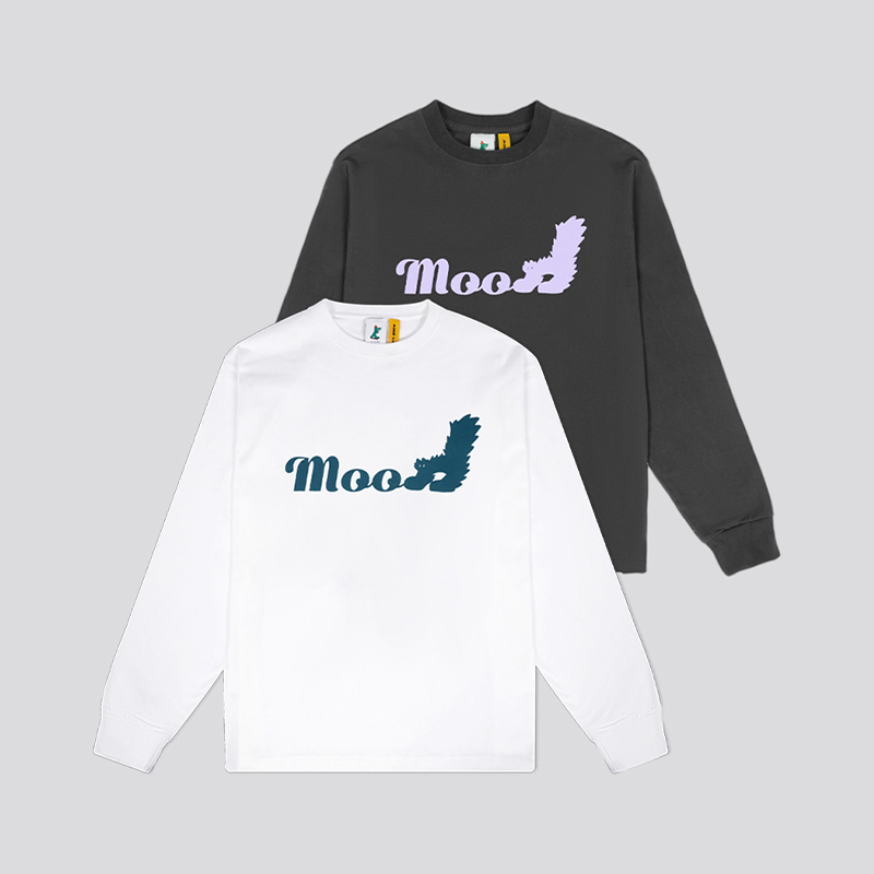 Mood Like Me 24ss 炸毛木木猫植绒纯色宽松圆领印花卫衣