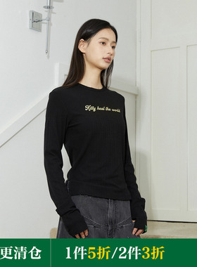 Mood Like Me 保暖轻柔修身 slogan长袖打底T恤2024春秋新款上衣