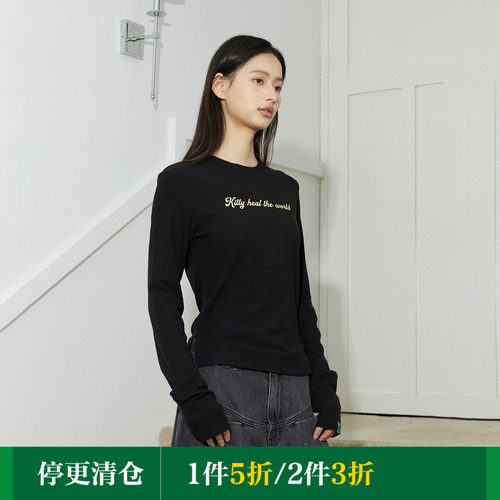 Mood Like Me 保暖轻柔修身 slogan长袖打底T恤2024春秋新款上衣