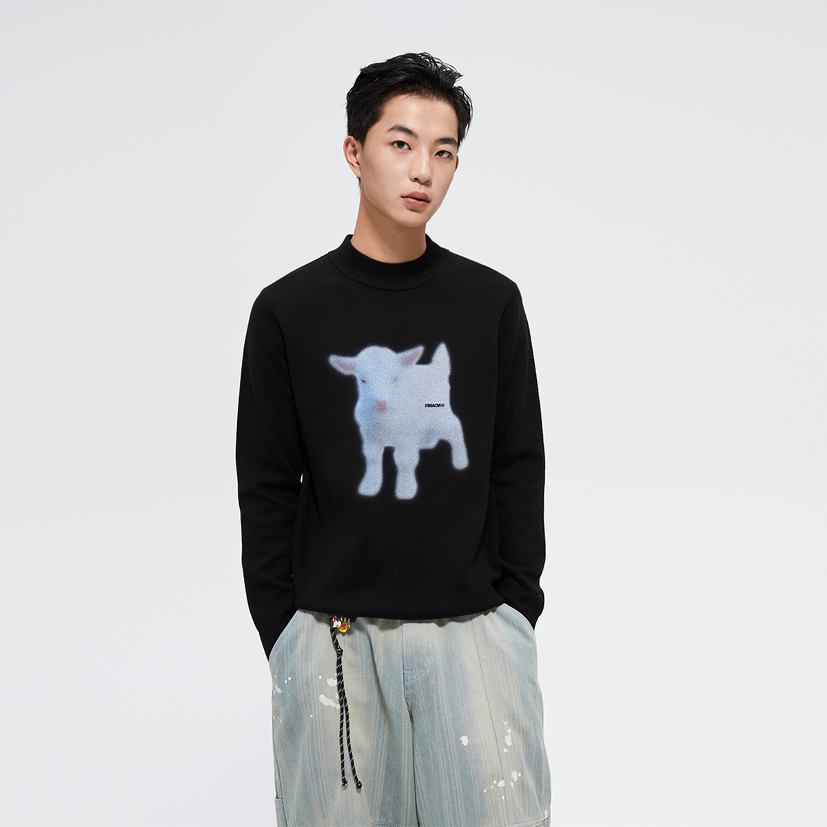 FMACM闷与狂 小羊印花半高领保暖打底毛衣2024秋冬新款百搭针织衫