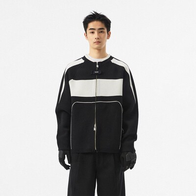 FMACM闷与狂 黑白撞色机车箭头提花拉链针织开衫2024秋冬毛衣外套