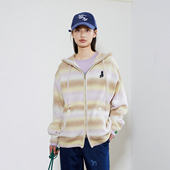 2024秋冬新款 MoodLikeMe 渐变条纹喷纱连帽针织开衫 女毛衣外套