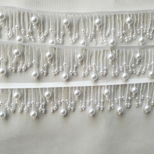 大小珍珠手工流苏花边皮草DIY衣服装 辅料波浪型吊珠花边 饰服装