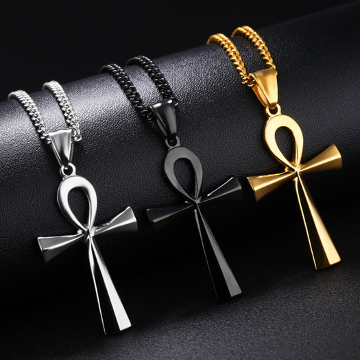 时尚精美光面十字架吊坠男个性创意金银黑三色兄弟项链霸气潮流新