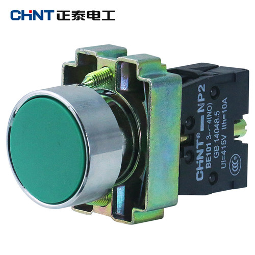 正泰 自复位平头按钮 金属头 绿色按钮 一常开 NP2-BA31 绿BE101