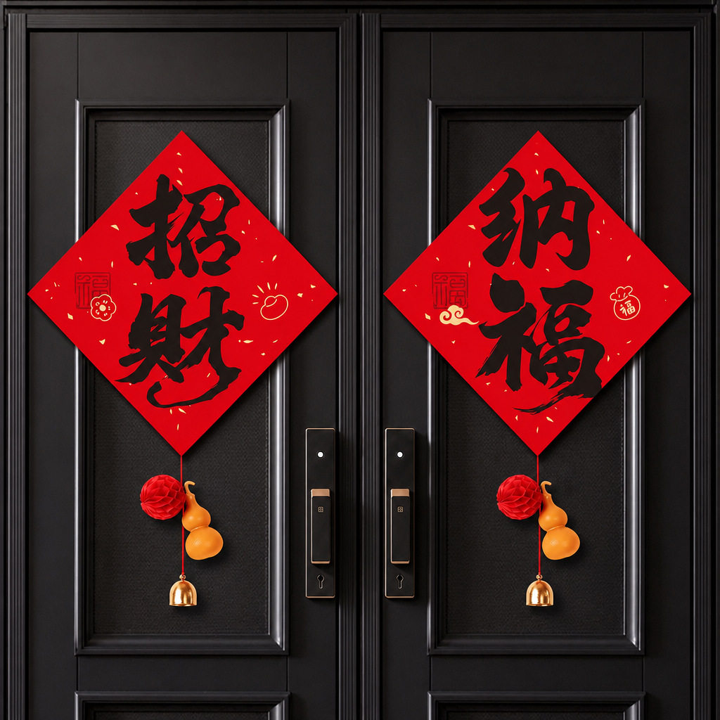 新年福字贴2027羊年春节书法黑字斗方福年货过年场景布置门贴装饰