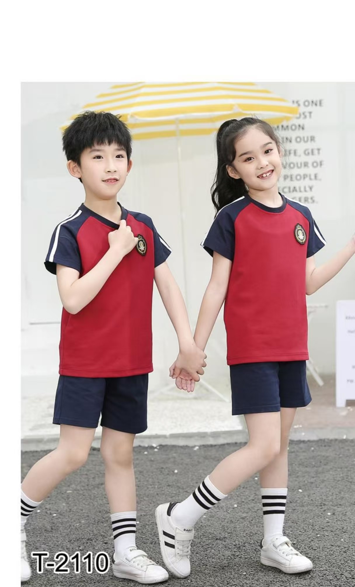 夏季短袖幼儿园园服学院风毕业照纯棉短袖班服小学生撞色校服套装