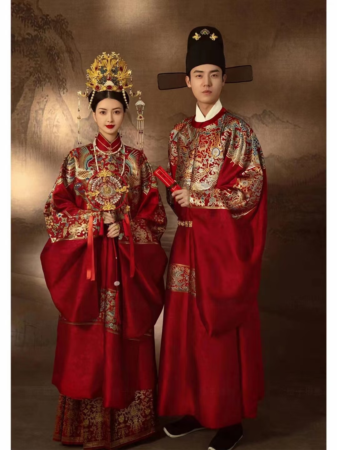 出租明制汉服婚服男妆花女立领袄马面裙全套新款结婚中式嫁衣红妆