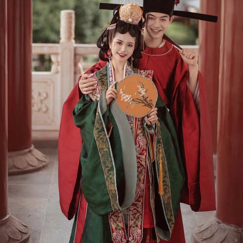 宋制汉服婚服红男绿女结婚礼服