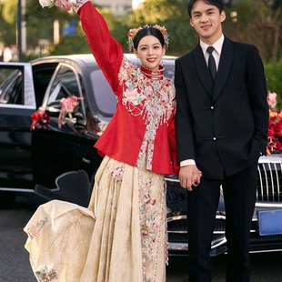 出租倒叙马面裙秀禾服汉服婚服中式 红色结婚出阁敬酒服 婚礼新款