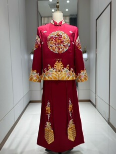男士秀禾服新中式红色刺绣新郎结婚订婚龙凤褂大码男装出租定制