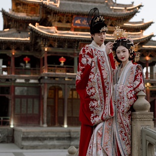 明制汉服婚服宋制结婚礼服马面裙大拖尾结婚中式 凤冠霞帔 出租新款