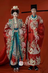 倒叙宋制汉服婚服中式 婚礼凤冠霞帔结婚红色重工明制出租婚纱礼服