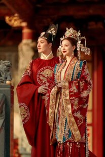 宋制汉服婚服古代新娘结婚礼服凤冠霞帔重工款 出租 拖尾2024年新款