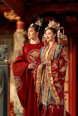 宋制汉服婚服古代新娘结婚礼服凤冠霞帔重工款拖尾2024年新款出租