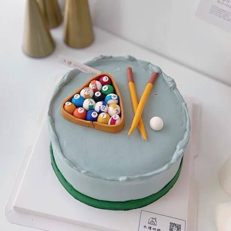 网红小红书同款男生台球桌斯诺克球男士生日蛋糕摆件烘焙翻糖装饰