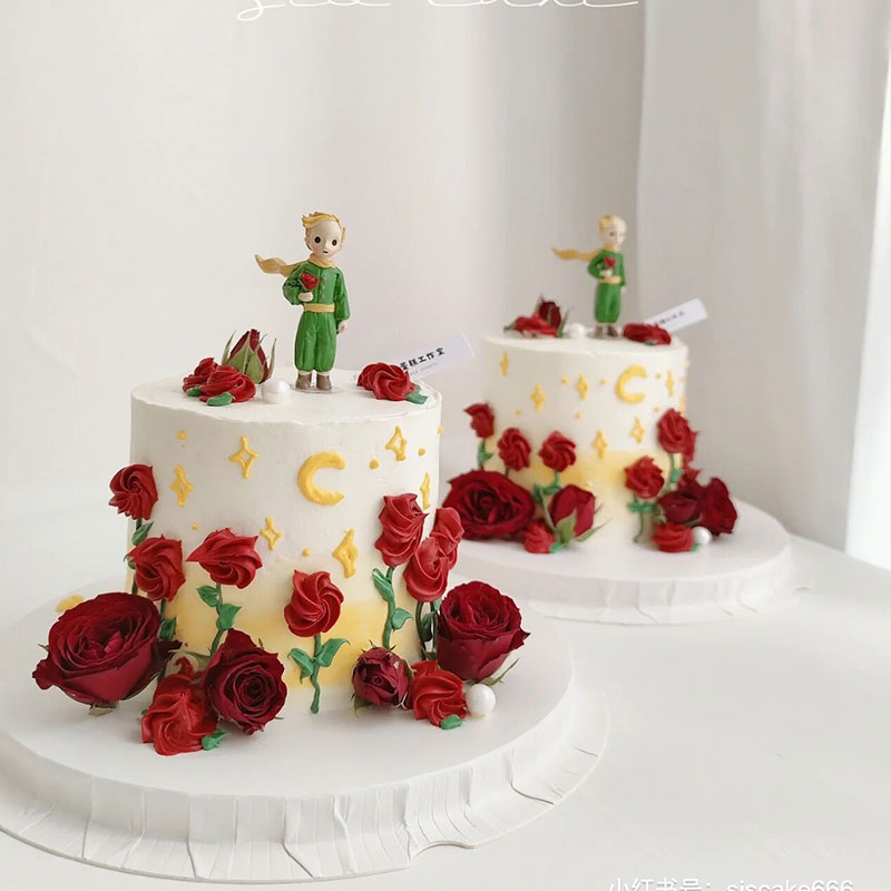 七夕情人节网红玫瑰小王子摆件复古玫瑰蛋糕纪念日情侣表白蛋糕-封面