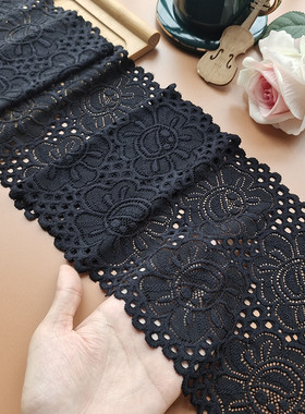 出口巴黎黑色蕾丝花边辅料裙摆加长衣袖边服装抹胸DIY布料加厚
