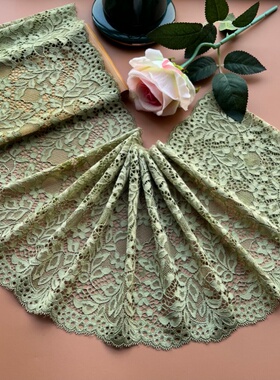 外贸新品绿色弹力蕾丝花边裙子加长服装辅料袖子边下摆衣服装饰