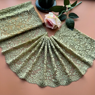 外贸新品绿色弹力蕾丝花边裙子加长服装辅料袖子边下摆衣服装饰