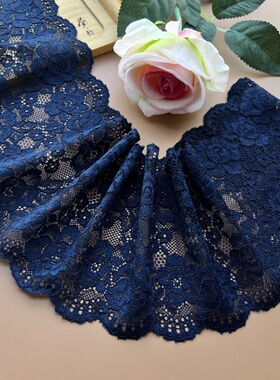 出口巴黎藏蓝色蕾丝花边辅料裙摆衣袖边服装抹胸DIY布料加密加厚