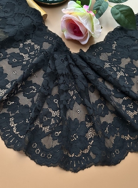 法国精品黑色弹力蕾丝花边辅料抹胸服装裙子拼接布料超宽边23厘米