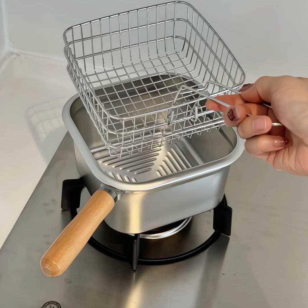 油炸锅多功能家用户外便携小型不锈钢滤网沥水篮带盖方形锅保鲜盒,厨房/烹饪用具,油炸锅,淘宝优惠券,粉丝福利购,淘宝优惠卷