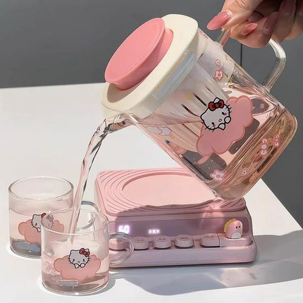 hellokitty茶壶可爱创意大容量少女心玻璃杯喝水养生茶具加热杯垫