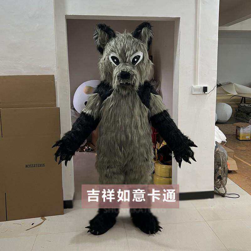 国外版兽装长毛大灰狼狗卡通人偶服装行走成人玩偶道具头套表演服
