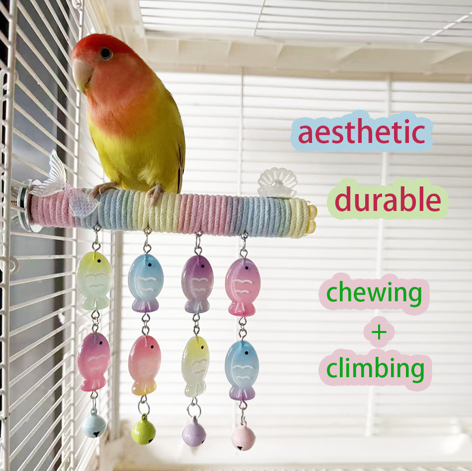 马卡龙彩色多功能鹦鹉站杆，带亚克力小鱼啃咬玩具的鸟笼鹦鹉站架,宠物/宠物食品及用品,鸟类站杆,淘宝优惠券,粉丝福利购,淘宝优惠卷