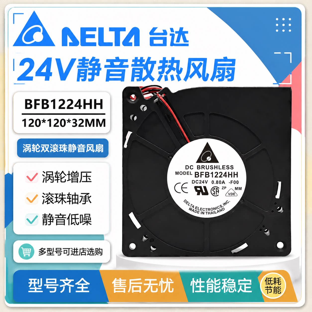 台达12CM涡轮离心风扇24V双滚珠图片
