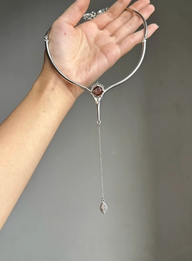 古着复古几何流苏吊坠项链女高级感颈链中古锁骨链