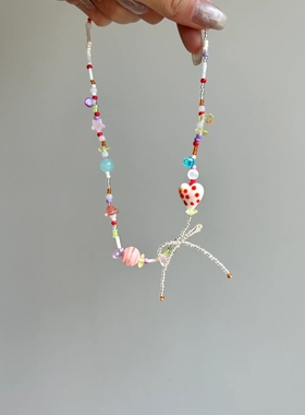 仲夏夜之梦糖果色彩色串珠项链贝壳彩珠锁骨链