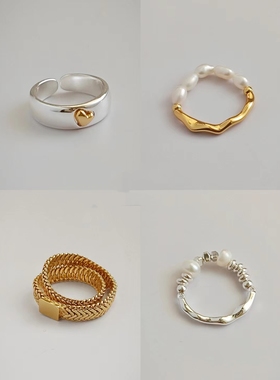 爱心戒指蛇骨链戒指珍珠戒指碎银戒指开口戒