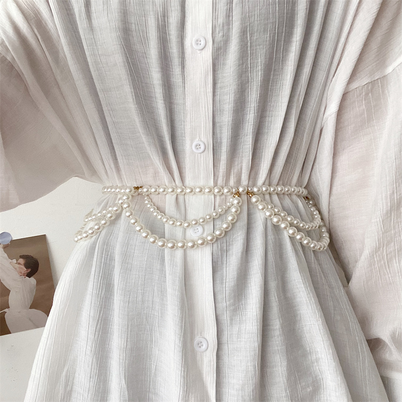 法式珍珠链条腰带复古时尚