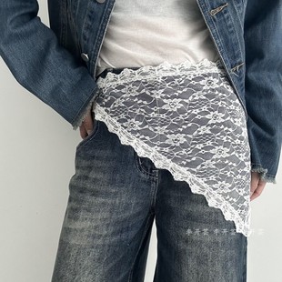 白色花边蕾丝三角巾屁帘腰带女款叠穿小众设计感配裙子牛仔裤装饰