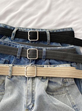 免打孔2025新款编织黑色男款皮带女百搭男士裤带女款配牛仔裤腰带