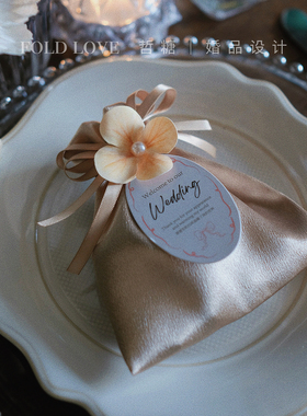 哲糖原创手绘繁花丝绸喜糖袋伴手礼袋结婚喜糖盒伴手礼婚礼糖果袋