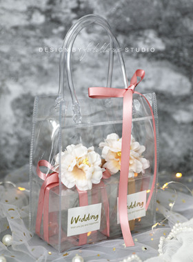 加厚喜糖盒手提袋子透明手提袋结婚礼品袋婚庆糖盒手提袋哲糖礼袋