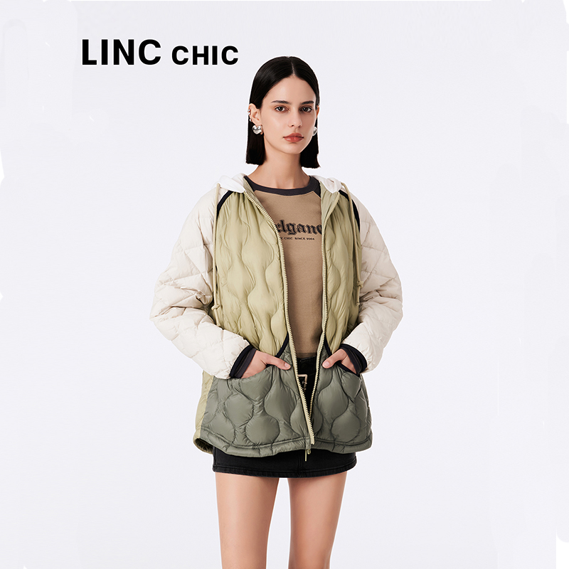 金羽杰松弛感轻薄连帽罩衫羽绒服