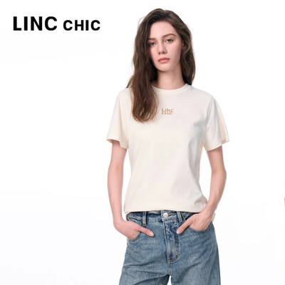 LINC金羽杰2025年秋季新款短袖女轻奢小圆领刺绣T恤女S253TS509
