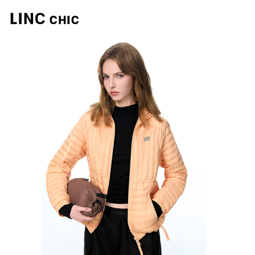LINC金羽杰2025年秋季新款收腰女连帽短款轻暖羽绒外套Y25302117