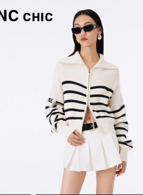 LINCCHIC金羽杰专柜正品学院大翻领毛织开衫女S233CR491