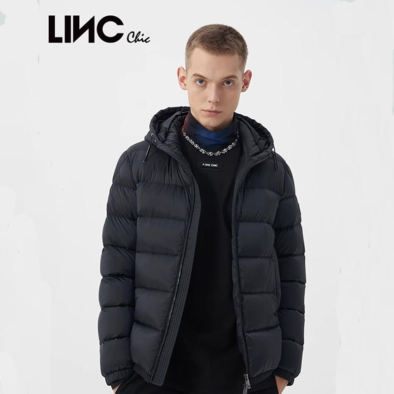 金羽杰连帽短款轻薄男士羽绒服