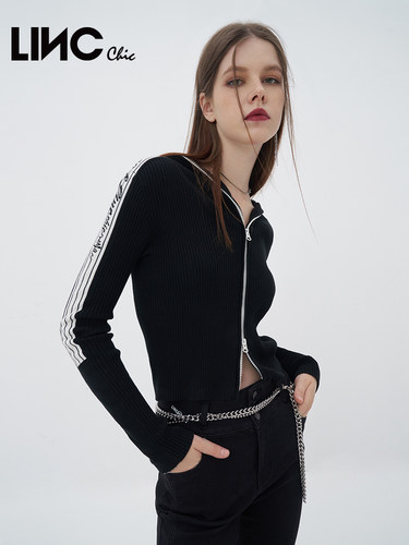 金羽杰超酷动感提花连帽毛织开衫