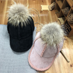 女冬天帽子加绒加厚保暖棒球帽韩版貉子毛球时尚鸭舌帽冬季学生帽