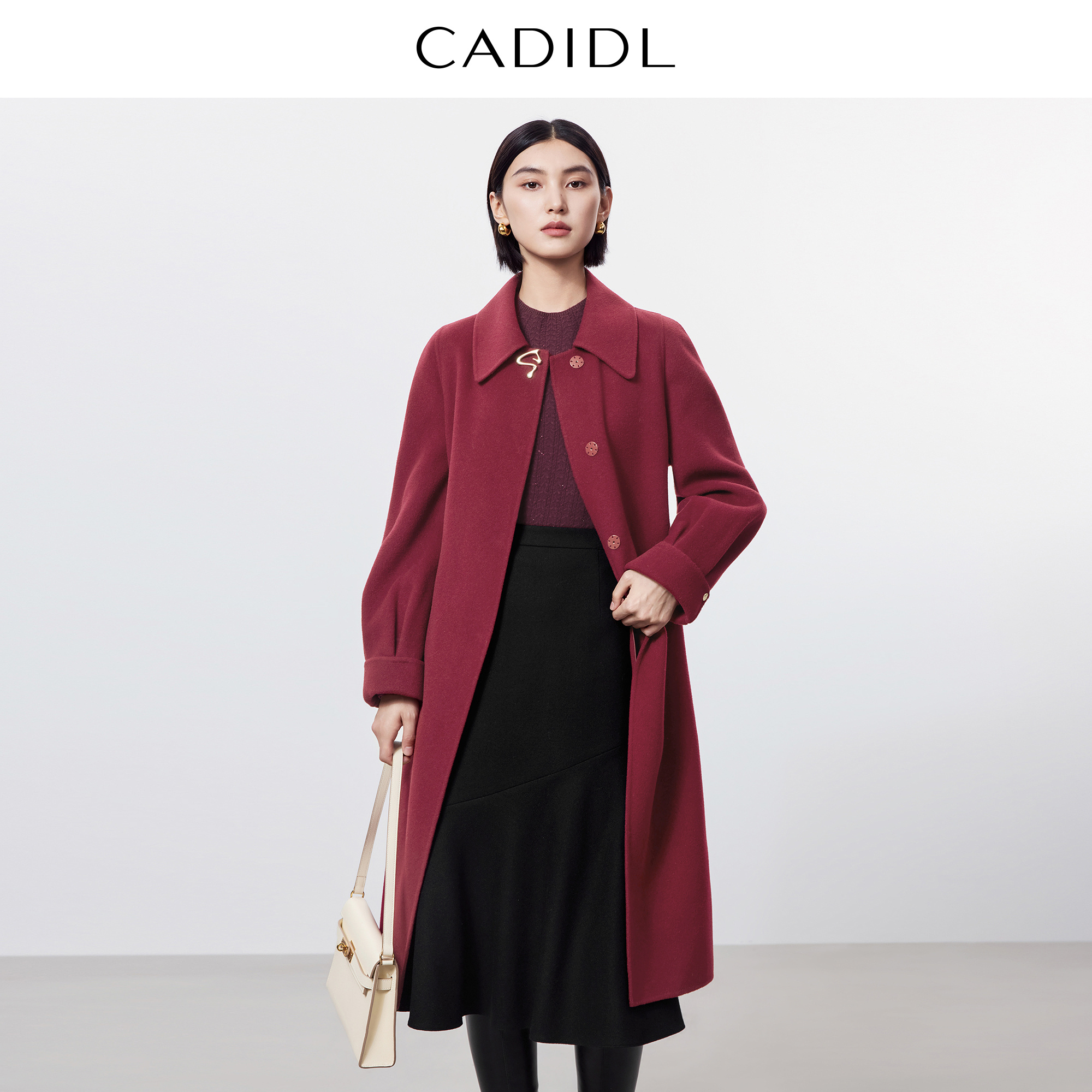 【100羊毛】CADIDL卡迪黛尔商场同款红色毛呢外套女大衣冬季新款