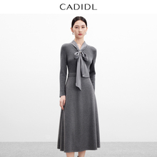 【绵羊毛】CADIDL卡迪黛尔商场同款时尚飘带领连衣裙女冬新款